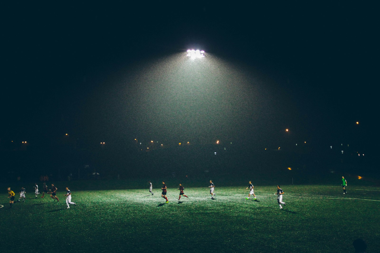 An evening session under floodlights